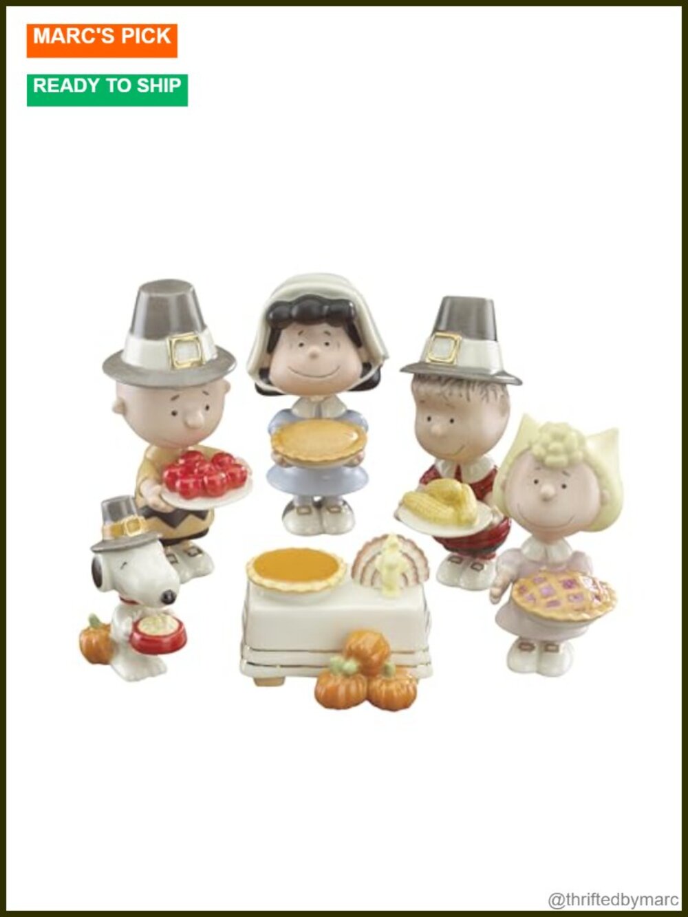 Peanuts Thanksgiving Figurine Set Hand-Painted Ivory China Accented With Gold